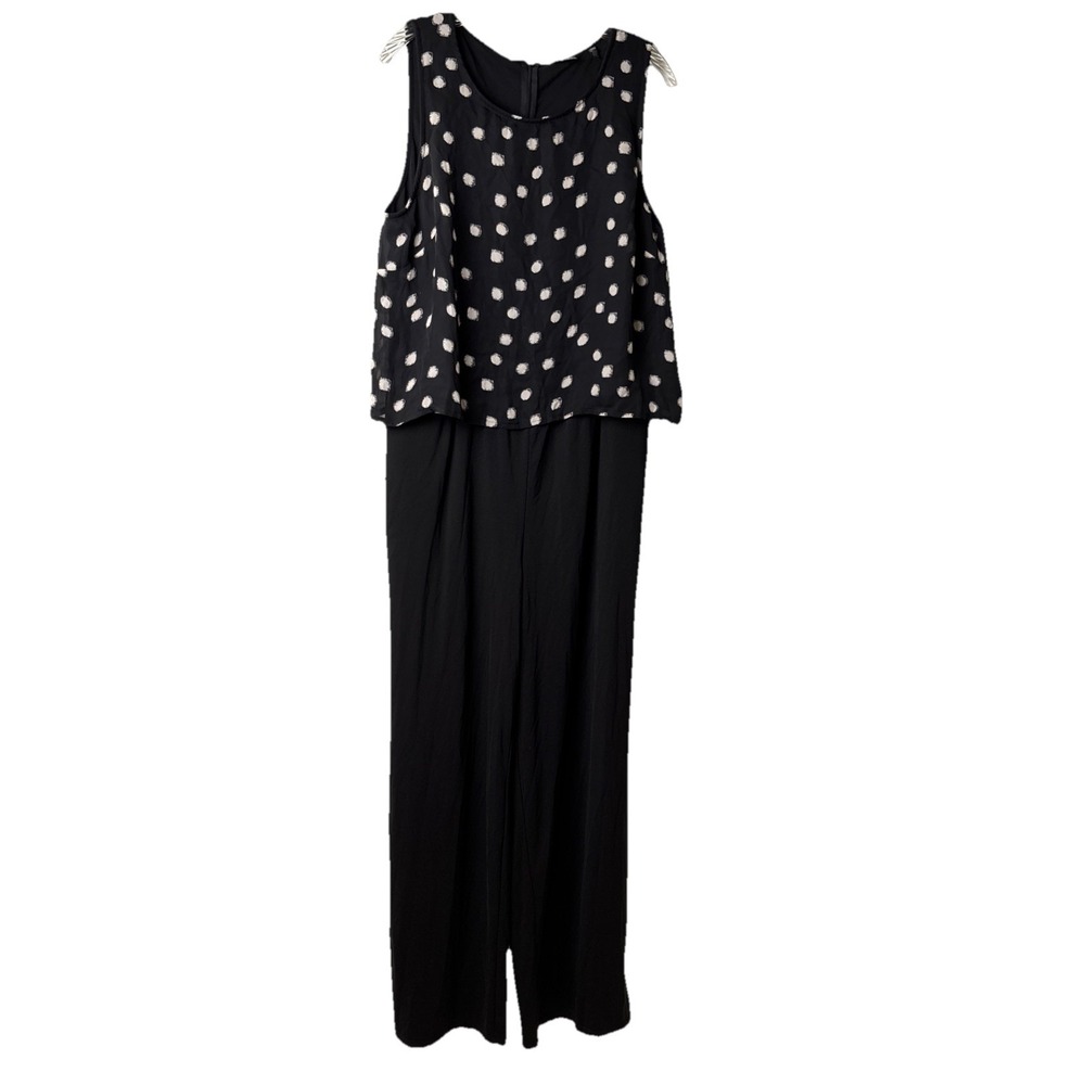 Rafaella Jumpsuit XL BLACK/White Wide Leg Sleeveless  Dressy